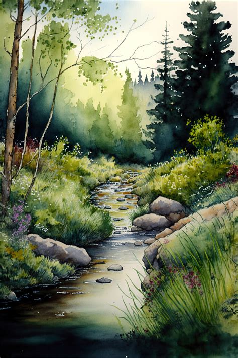 Creek Stream Landscape Watercolor Painting 3 Digital Download Print - Etsy