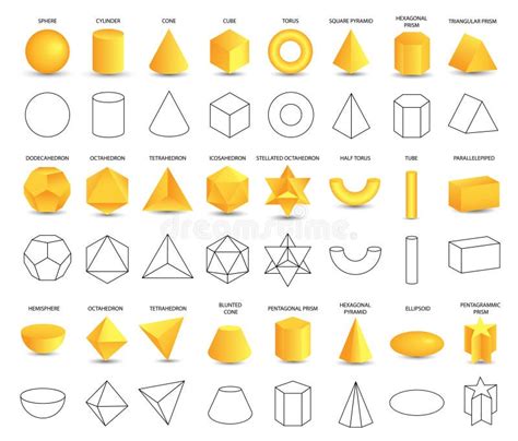 Set Of Vector Realistic 3d Yellow Geometric Shapes Isolated On White