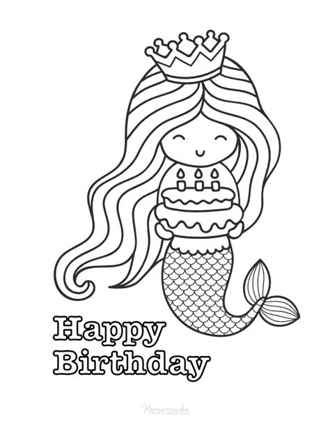 Happy birthday mermaid Coloring Page - Free Printable Coloring Pages