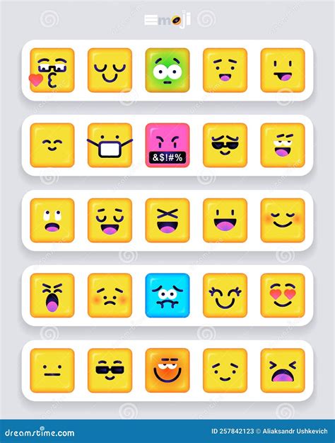 Quadratische Emoticons Gelbe Emoji Steht Vor Emoticon L Cheln Digitalen