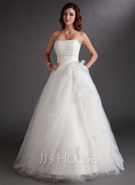 Ball Gown Strapless Floor Length Tulle Prom Dress With Beading Appliques Lace 018135494 Prom