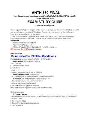 Anth Spring Final Studyguide Anth Study Guide Final Exam I