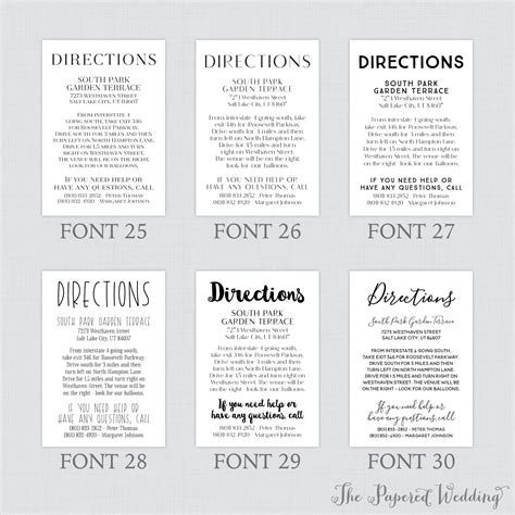 Printable OR Printed Directions Cards With Custom Color and Font