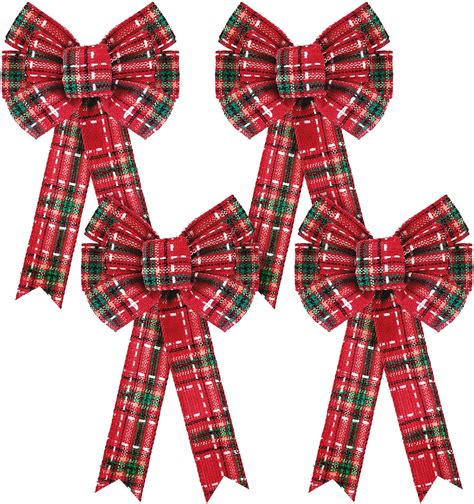 Red Christmas Bow Plaid Christmas Pieces 4 WILLBOND Buffalo Decorations