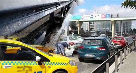 İstanbul da faciadan dönüldü Motor yağı dökülen yolda zincirleme kaza