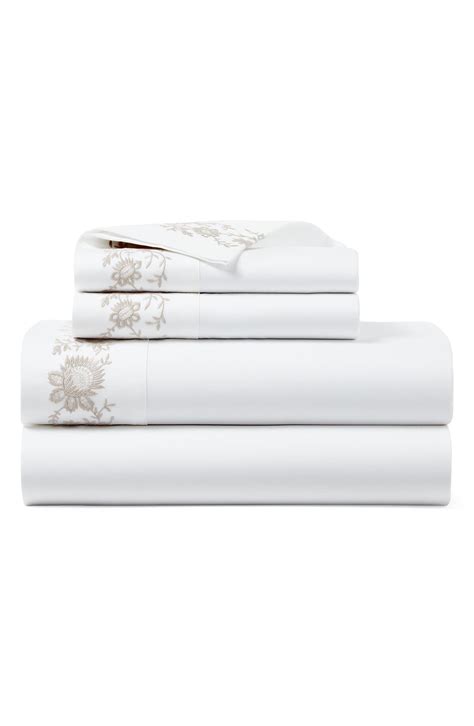 Ralph Lauren Eloise Embroidered Organic Cotton Sheet True Platinum