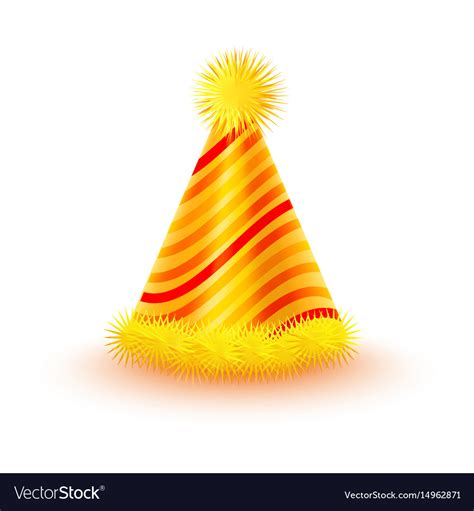 Striped Yellow Party Hat With Pompons Icon Vector Image