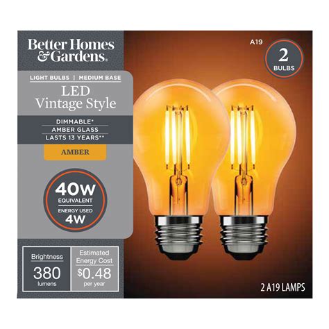 Better Homes & Gardens A19 Vintage LED Amber Light Bulb 40W Eqv