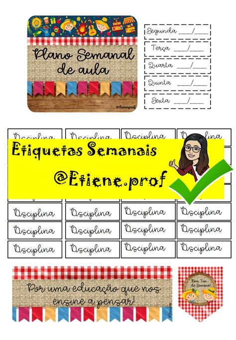 ETIQUETA PLANO SEMANAL JUNINA Professora Etiene Ideias pedagógicas