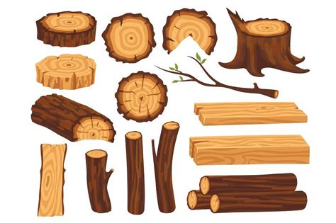 Various Wood Logs on White Background