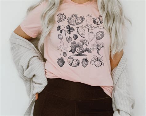 Strawberry Shirt Strawberry Clothes Cottagecore Clothing Botanical