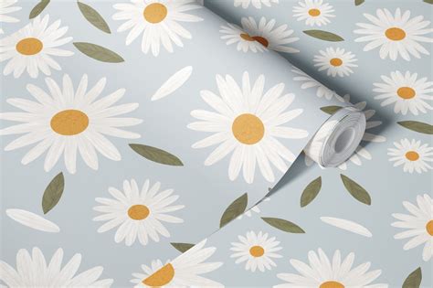 Daisies and Blue Wallpaper - Happywall