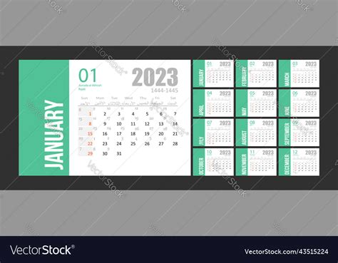 Hijri islamic and gregorian calendar 2023 from Vector Image