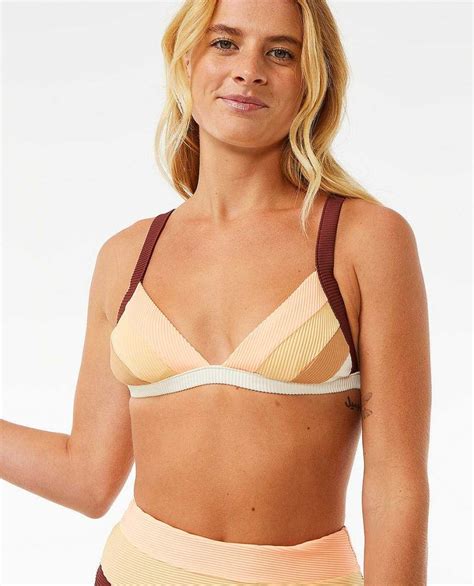 Women Rip Curl Bikini Tops Block Party Spliced Fixed Triangle Bikini