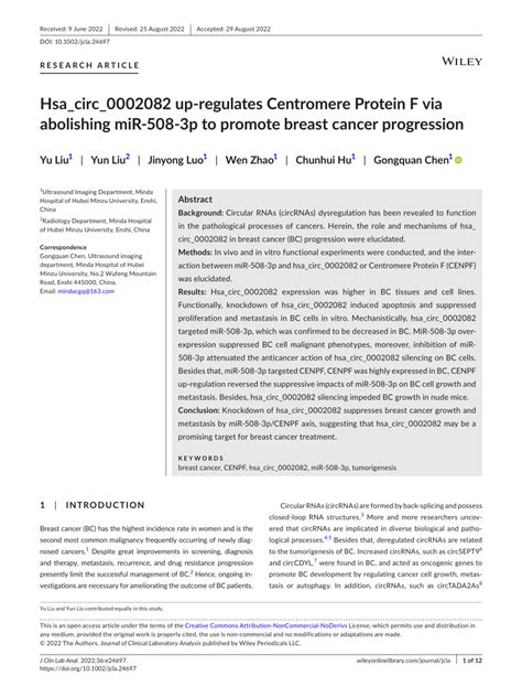 PDF Hsa Circ 0002082 Upregulates Centromere Protein F Via Abolishing