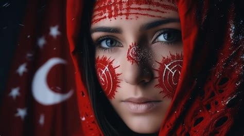 Premium AI Image Woman Holding Turkey National Flag Celebrating