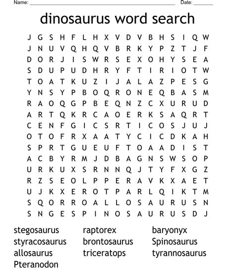 Dinosaurus Word Search Wordmint