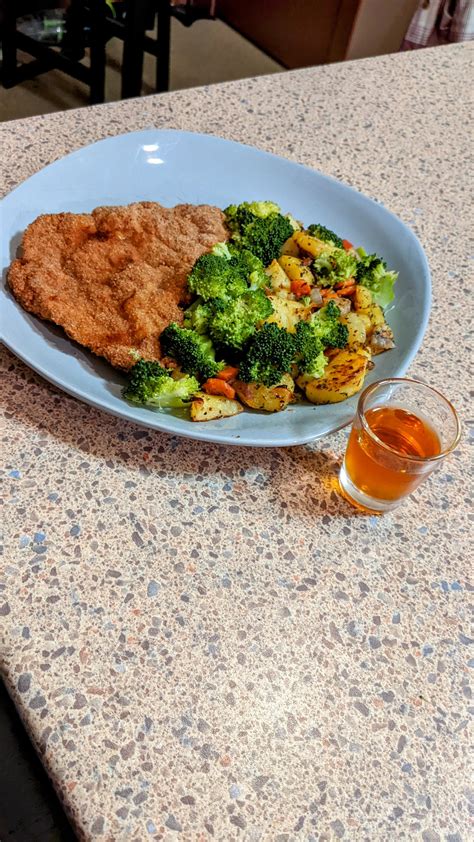 [homemade] Pork Schnitzel And Roasted Veg R Food