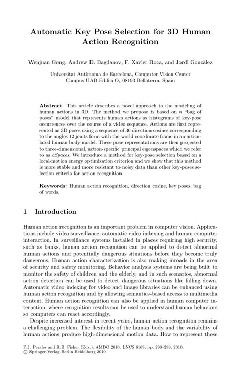 Pdf Automatic Key Pose Selection For 3d Human Action Recognition