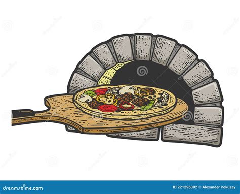 Ilustración Vectorial De Boceto De Pizzas Y Horno Ilustración Del