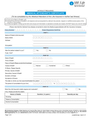 Medical Attendant S Certificate SBI Life Fill And Sign Printable