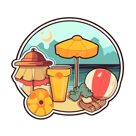 Sticker With Beach Items On It Clipart Vector Beach Item Beach Item