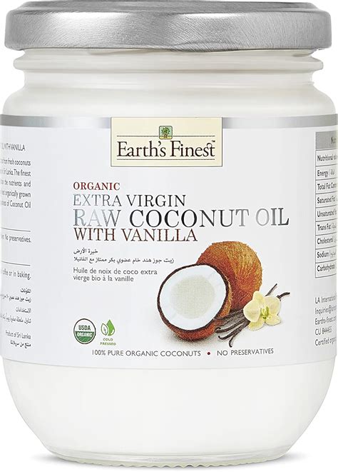 Earths Finest Organic Extra Virgin Raw Coconut Oil With Vanilla