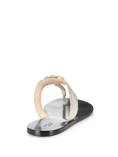 Gucci Marmont Leather Thong Sandals With Double G Lyst