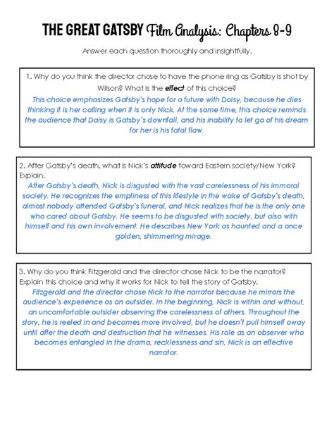 Gatsby's Death Blame Chart- answerd - THE GREAT GATSBY Chapter 9: Who