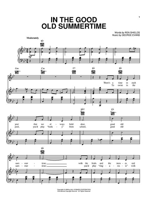 In The Good Old Summertime Sheet Music By George Evans For Piano Vocal Chords Sheet Music Now