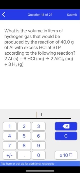 Solved What Is The Volume In Liters Of Hydrogen Gas That Would Be