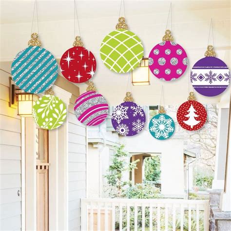 Hanging Colorful Ornaments Outdoor Christmas Porch Tree Yard