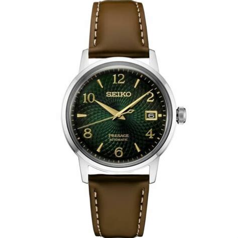 Seiko Men Presage Cocktail Time Green Dial Leather Strap Watch Srpe