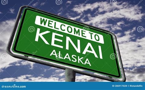 Welcome To Kenai Alaska Usa City Road Sign Close Up Realistic 3d