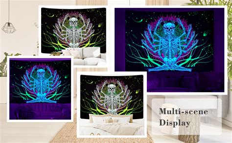 Amazon Uspring Blacklight Skull Tapestry Black Light Skeleton