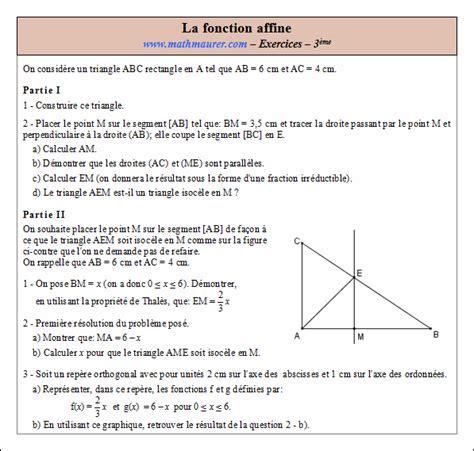 Exercices Corrig S Sur La Fonction Affine Et L Algorithme D Euclide En