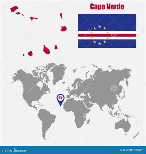 Mapa De Cabo Verde En Un Mapa Del Mundo Con El Indicador De La Bandera