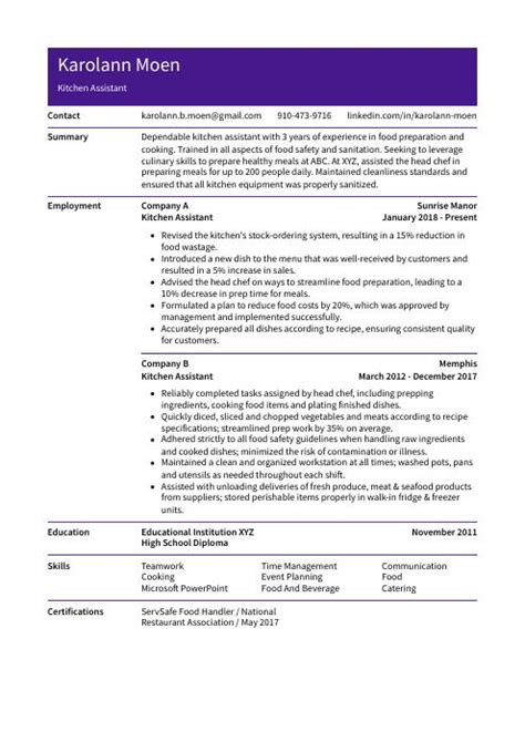 Kitchen Assistant Resume Cv Example And Writing Guide