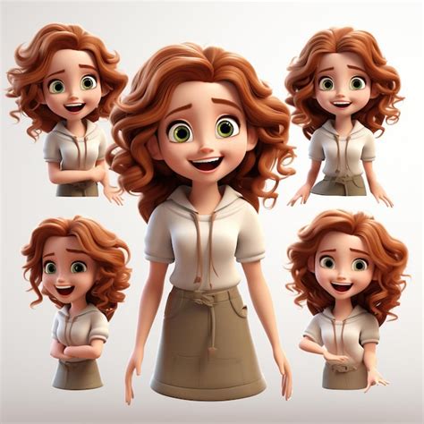 Animation De Dessin Animé d Fille Blanche Pâle Avec Brunette Curly Ha Vecteur Premium