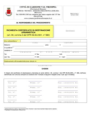 Fillable Online Comune Gardonevaltrompia Bs Richiesta Certificato