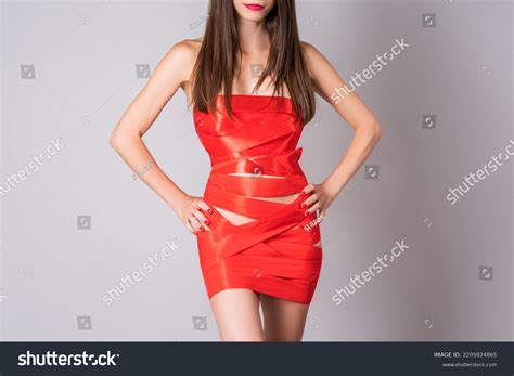 Beautiful Naked Woman Wrapped Red Gift Stock Photo 2205824865