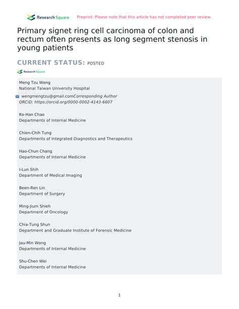 Pdf Primary Signet Ring Cell Carcinoma Of Colon And Rectum Often Presents As Long Segment