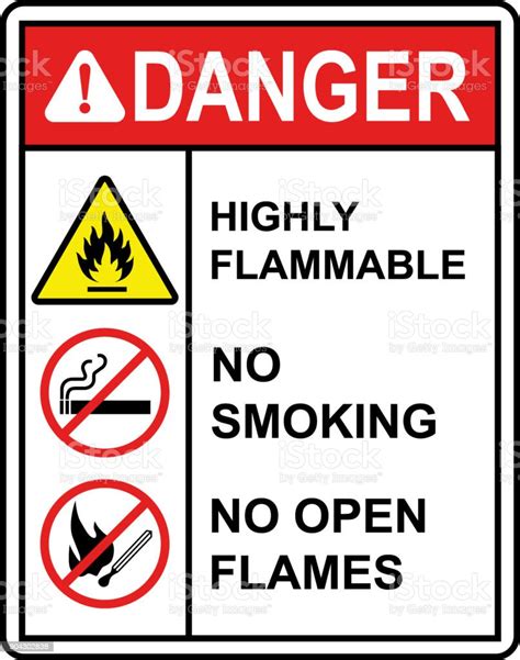 Flammable Sign Danger Warning Sign Highly Flammable No Smoking No Open Fire Stock Illustration