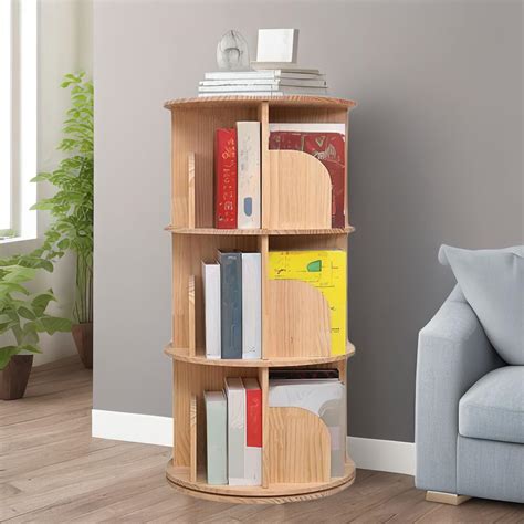 Yqsdg Rotating Bookshelf Tier Display Floor Standing Wood