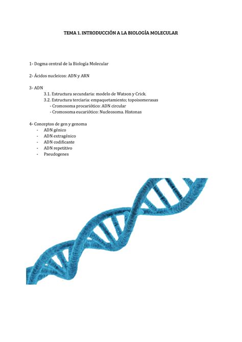 Tema Bioqu Mica Tema Introducci N A La Biolog A Molecular