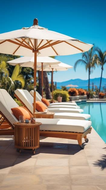 Premium Ai Image Poolside Relaxation Umbrella Shaded Chairs Create A