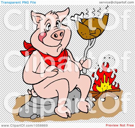 Royalty Free Vector Clip Art Illustration Of A Pig Roasting A Chicken