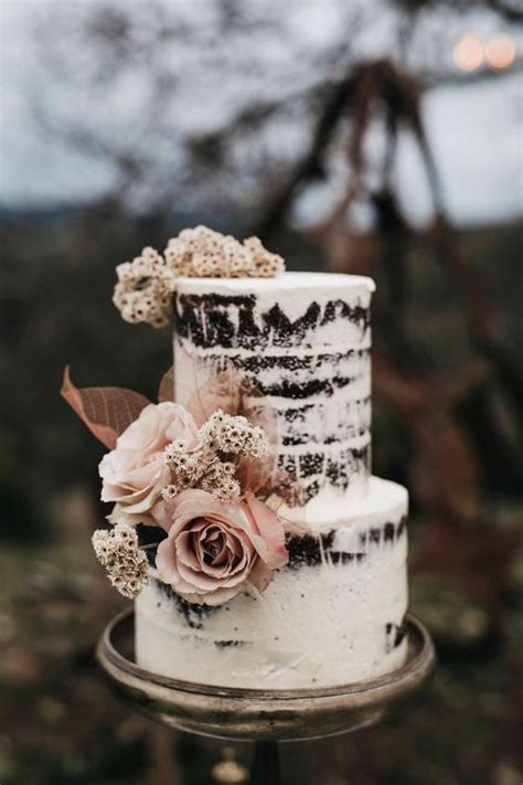 Semi Naked Wedding Cake With Blush Roses EmmaLovesWeddings