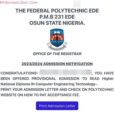 Federal Poly Ede Hnd Admission List 2023 2024 Full Time And Dpt