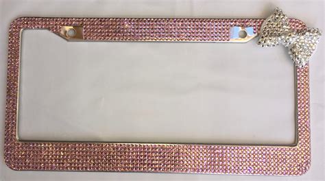 Pink Rhinestone Bling License Plate Frame Crystal Bow Upper